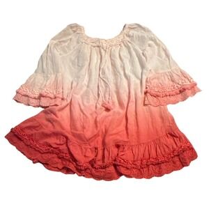 Pink & Coral Ombre Tunic Dress With Crochet Lace Hem & Bell Sleeves - Made In It